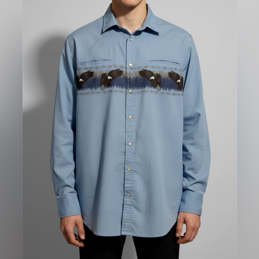 Men’s High Noon Western Shirt Men’s L Eagle Cowboy‎ Pearl Snap